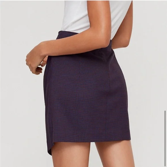 Aritzia Babaton Jethro Blue Plaid Twisted Assymetric Mini Skirt - Picture 6 of 7